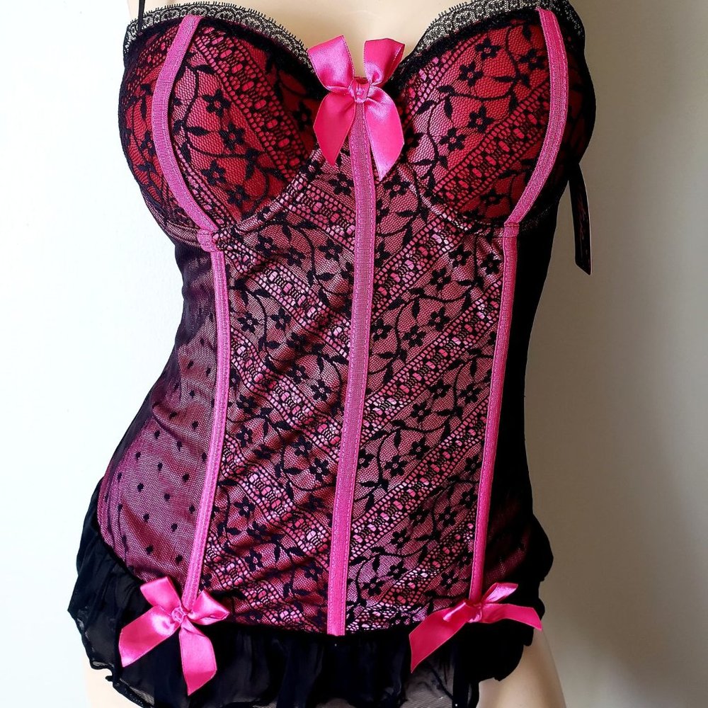 Native Intimates Pink Lace Ruffled Bustier Corset
